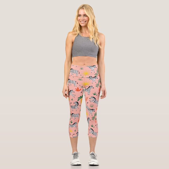Cartoon Zebras Funny Seamless Pattern Capri Leggings (Front)