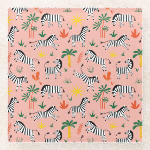 Cartoon Zebras Funny Seamless Pattern Glass Coaster