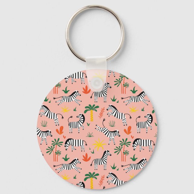 Cartoon Zebras Funny Seamless Pattern Key Ring (Front)