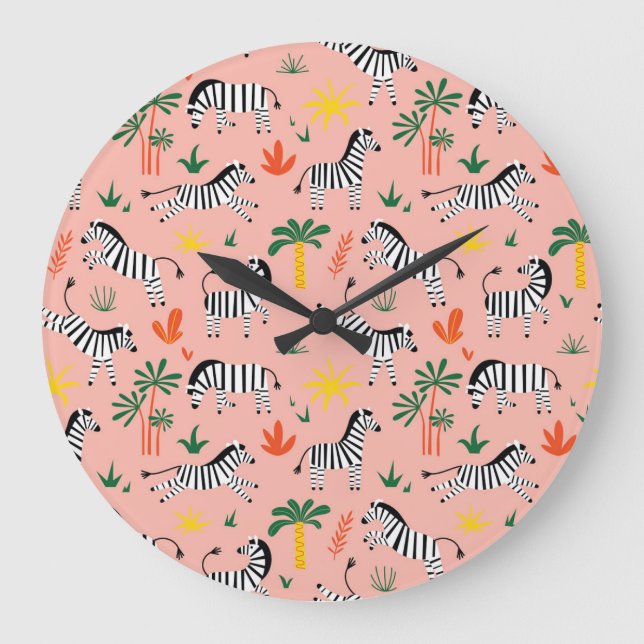 Cartoon Zebras Funny Seamless Pattern Large Clock (Front)