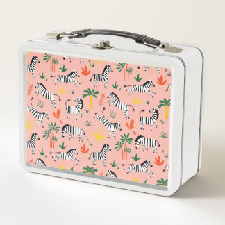 Cartoon Zebras Funny Seamless Pattern Metal Lunch Box