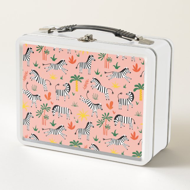Cartoon Zebras Funny Seamless Pattern Metal Lunch Box (Front)