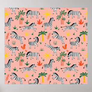 Cartoon Zebras Funny Seamless Pattern Poster