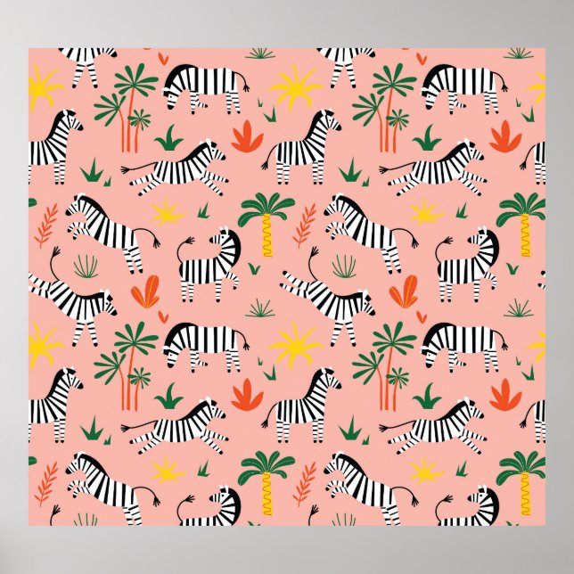 Cartoon Zebras Funny Seamless Pattern Poster (Front)