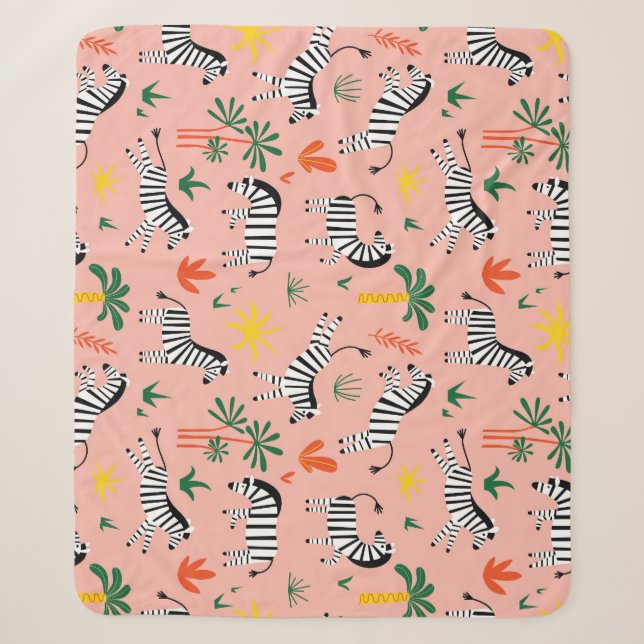 Cartoon Zebras Funny Seamless Pattern Sherpa Blanket (Front)