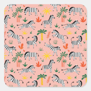 Cartoon Zebras Funny Seamless Pattern Square Sticker