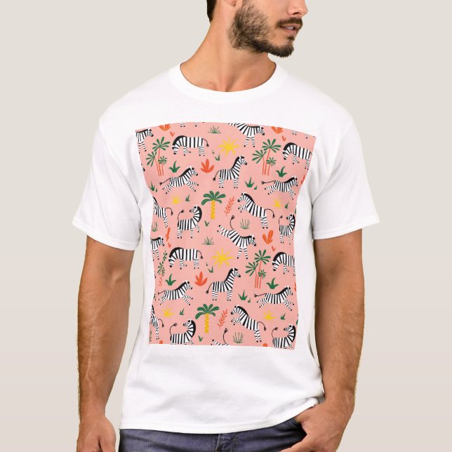 Cartoon Zebras Funny Seamless Pattern T-Shirt (Front)