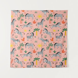 Cartoon Zebras Funny Seamless Pattern Tapestry