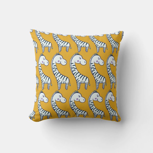Cartoon zebras: yellow background pattern. cushion (Front)