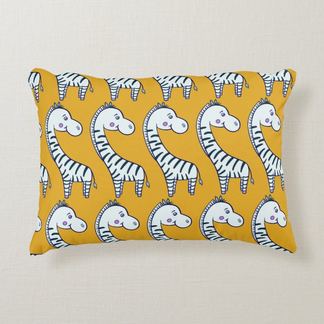 Cartoon zebras: yellow background pattern. decorative cushion (Front)