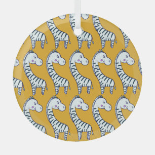 Cartoon zebras: yellow background pattern. glass tree decoration