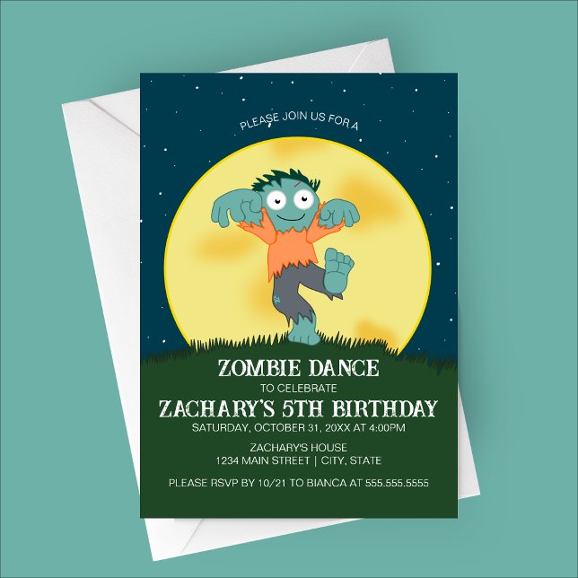 Cartoon Zombie Dance Birthday Invitation (Cartoon Zombie Dance Birthday Party Invitation)