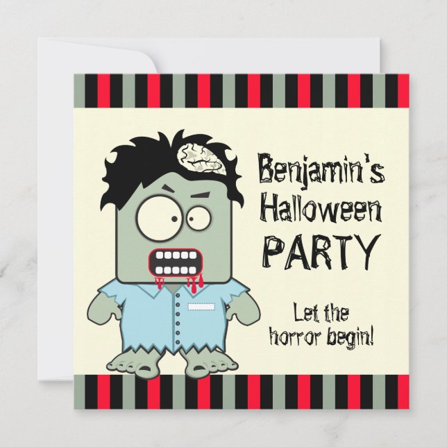 Cartoon Zombie Halloween Party Invitation (Front)