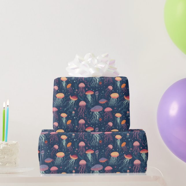 Cartoonish Jellyfish Sea Life Repeating Pattern Wrapping Paper (Party Gifts)