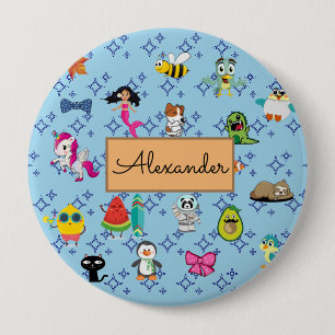 Cartoons sparkles cute blue kids cartoons 10 cm round badge