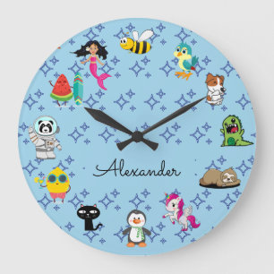 Cartoons sparkles cute blue kids cartoons  large clock