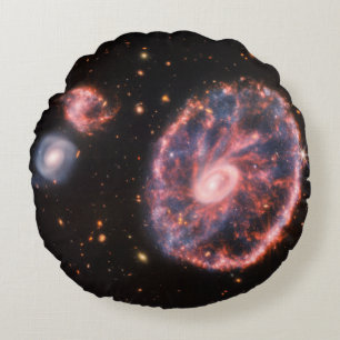 Cartwheel Galaxy, James Webb Space Telescope Round Cushion
