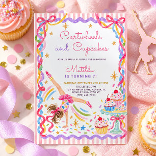 Cartwheels and Cupcakes Gymnastics Birthday Party Invitation