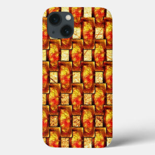 Carved and stained brown orange rectangular plates iPhone 13 case