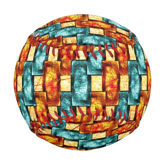 Carved and stained cyan orange rectangular plates baseball (Front)