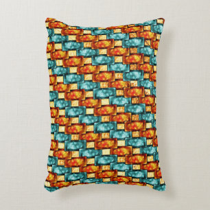 Carved and stained cyan orange rectangular plates decorative cushion