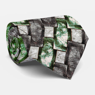 Carved and stained green grey rectangular pieces tie