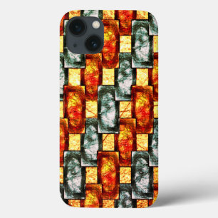 Carved and stained green red rectangular plaques iPhone 13 case