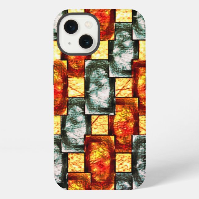 Carved and stained green red rectangular plates iPhone case (Back)
