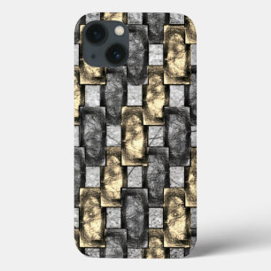 Carved and stained grey golden rectangular pieces iPhone 13 case