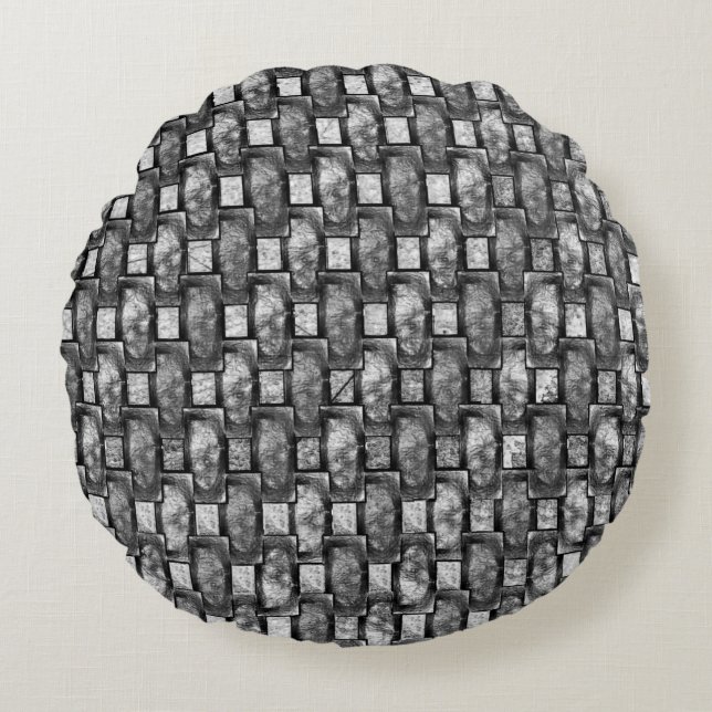 Carved and stained grey rectangular plates round cushion (Front)