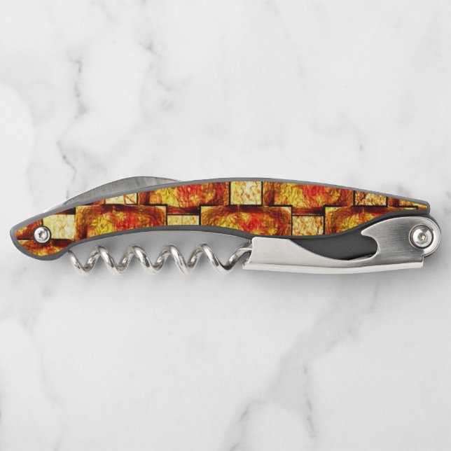 Carved and stained orange brown rectangular plates corkscrew (Back)