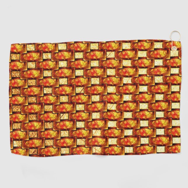 Carved and stained orange brown rectangular plates golf towel (Horizontal)