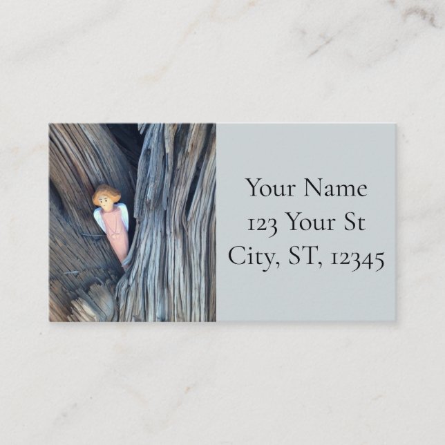 Carved angel in tree Thunder Cove Business Card (Front)