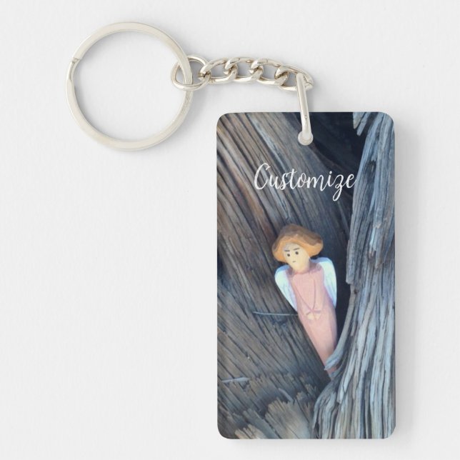 Carved angel in tree Thunder Cove Key Ring (Front)
