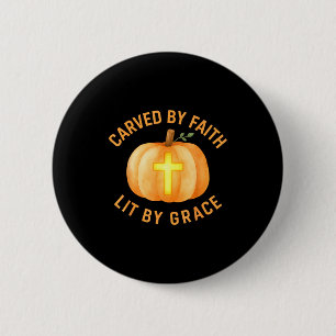 Carved By Faith Lit By Grace Pumpkin Cross Christi 6 Cm Round Badge