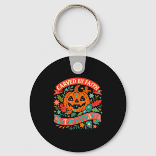 Carved By Faith Lit Grace Cute Fall Pumpkin Key Ring
