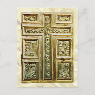 Carved Cross on church door Postcard