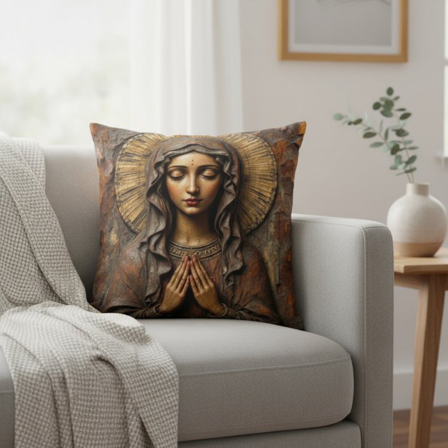 Carved Devotion  Wooden Mary Cushion (Creator Uploaded)