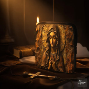 Carved Devotion  Wooden Mary Laptop Sleeve