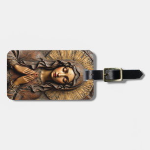 Carved Devotion  Wooden Mary Luggage Tag
