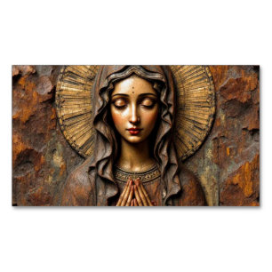 Carved Devotion Wooden Mary Magnetic Business Card