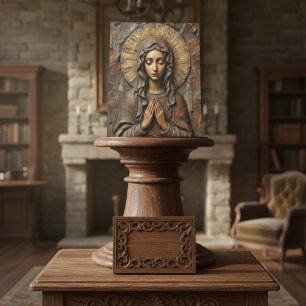 Carved Devotion  Wooden Mary Pedestal Sign