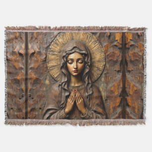 Carved Devotion Wooden Mary Throw Blanket
