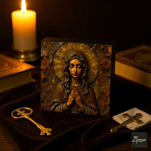 Carved Devotion  Wooden Mary Tile