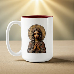 Carved Devotion Wooden Mary Two-Tone Coffee Mug
