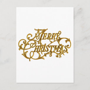Carved, Golden Fancy Script "Merry Christmas" Holiday Postcard