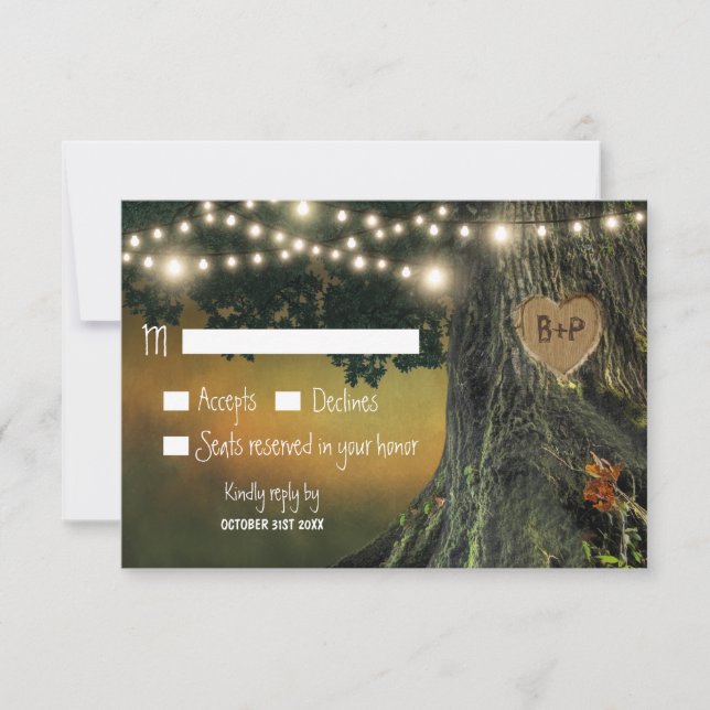 Carved Grandfather Oak Tree Wedding RSVP Cards (Front)