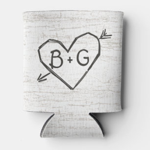 Carved Heart Birch Can Cooler