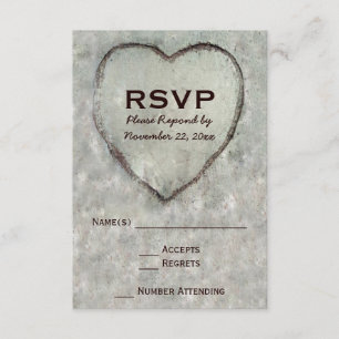 Carved Heart Birch Tree Wedding RSVP Card