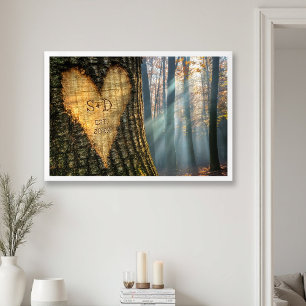 Carved Heart Fall Autumn Forest Wedding Gift Photo Print